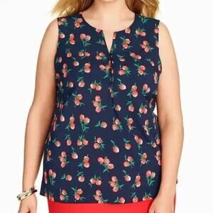 Talbots Navy Blue Raspberry Print Summer Shirt Tank Top Sleeveless Blouse Medium